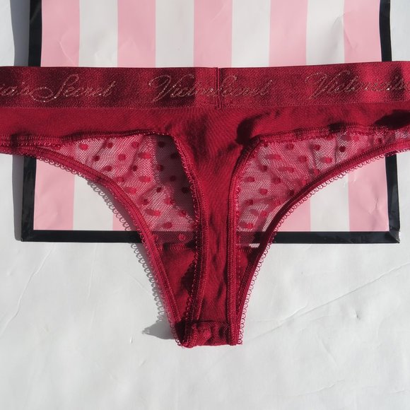 Victoria's Secret Panties Stretch Cotton Logo Thong Medium NEW Red NWT Lace - Picture 7 of 8